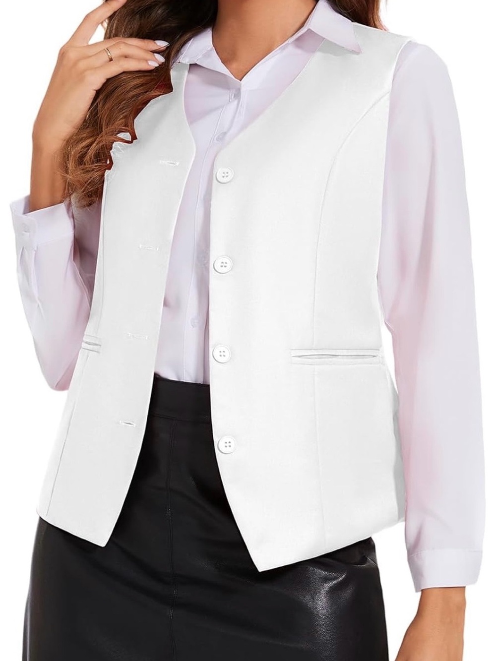 Women’s White Tailored Button Vest - Sleek Professional Layer